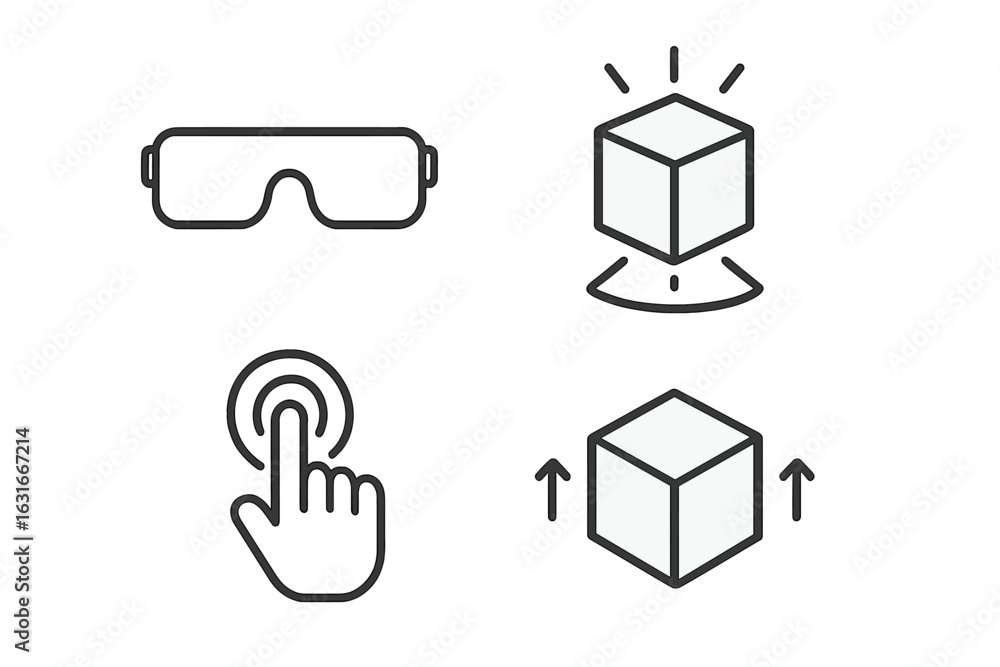 Poster virtual reality glasses with interactive cube and gestures for immersive experiences in a digital en