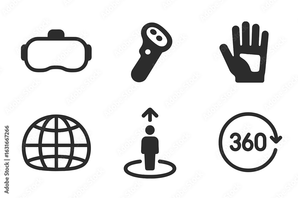 Poster exploring immersive technology with virtual reality, handheld devices, and interactive environments