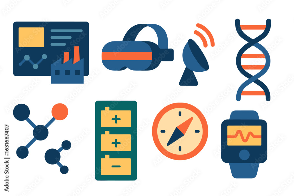 Poster visual representation of advanced technology concepts related to industry and health in a modern des