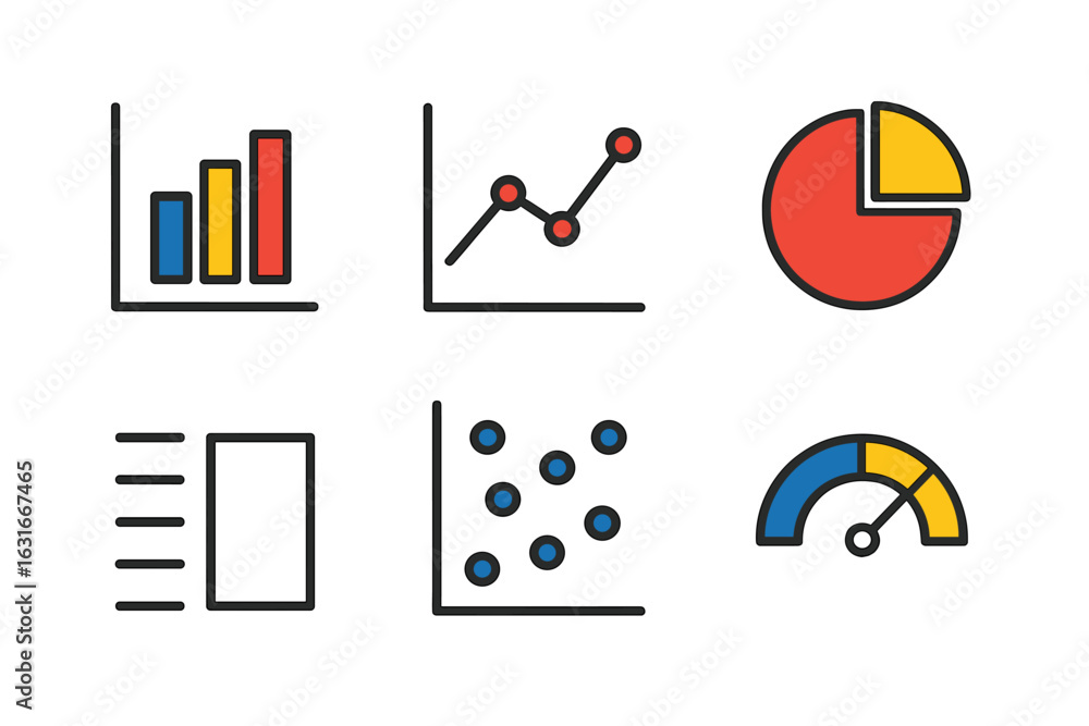 Poster charts and graphs illustrating data trends in a modern design for business presentations
