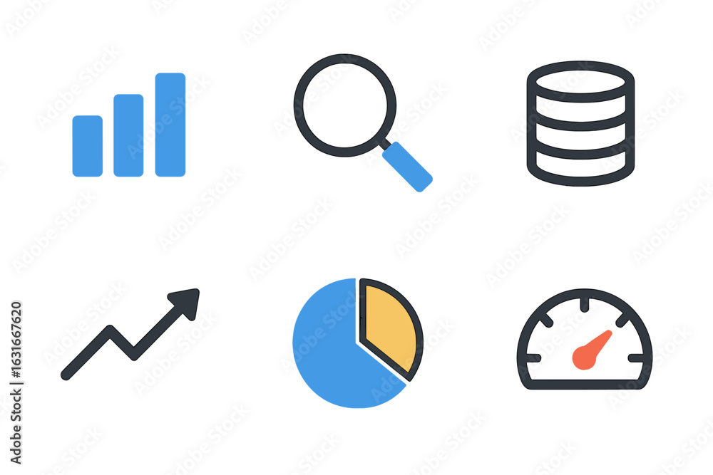 Poster visual representation of data analysis with charts, graphs, and indicators for business insights