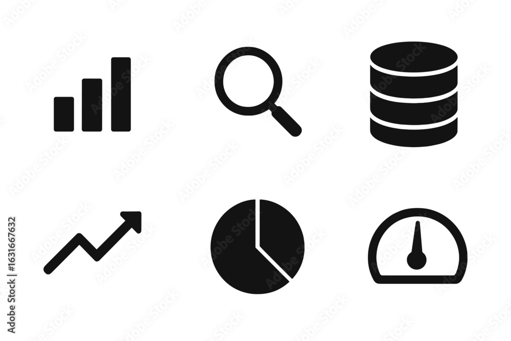 Poster various icons representing data analytics and financial growth in a simple and modern design