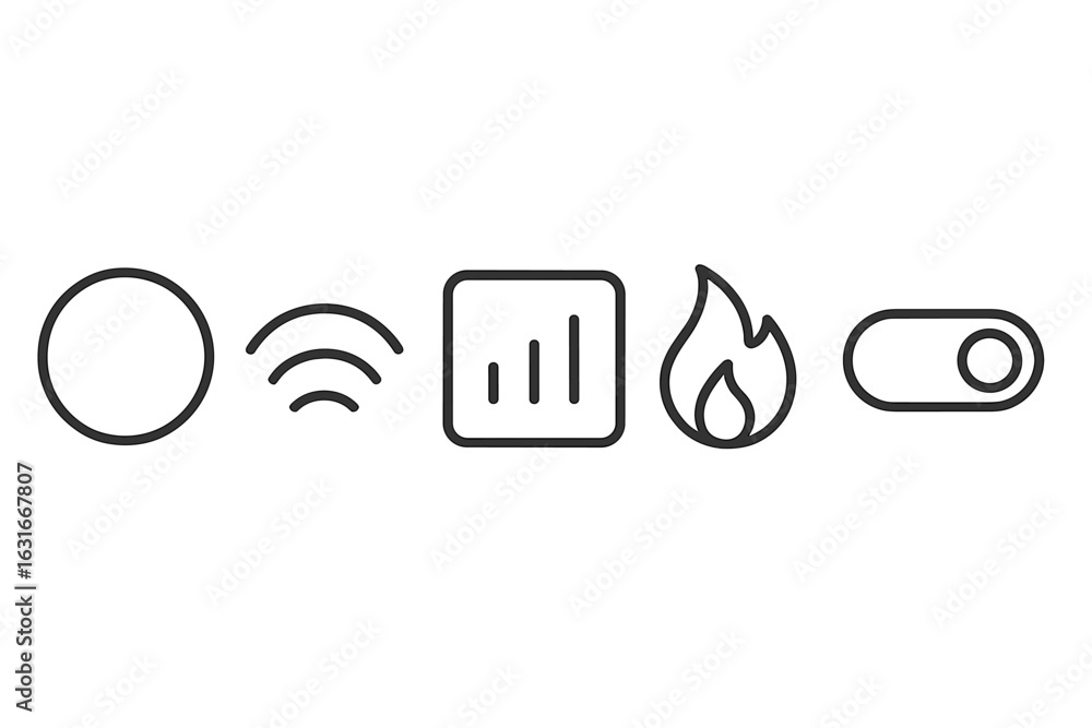 Aufkleber symbols representing status indicators for connectivity, signal strength, and power on a device