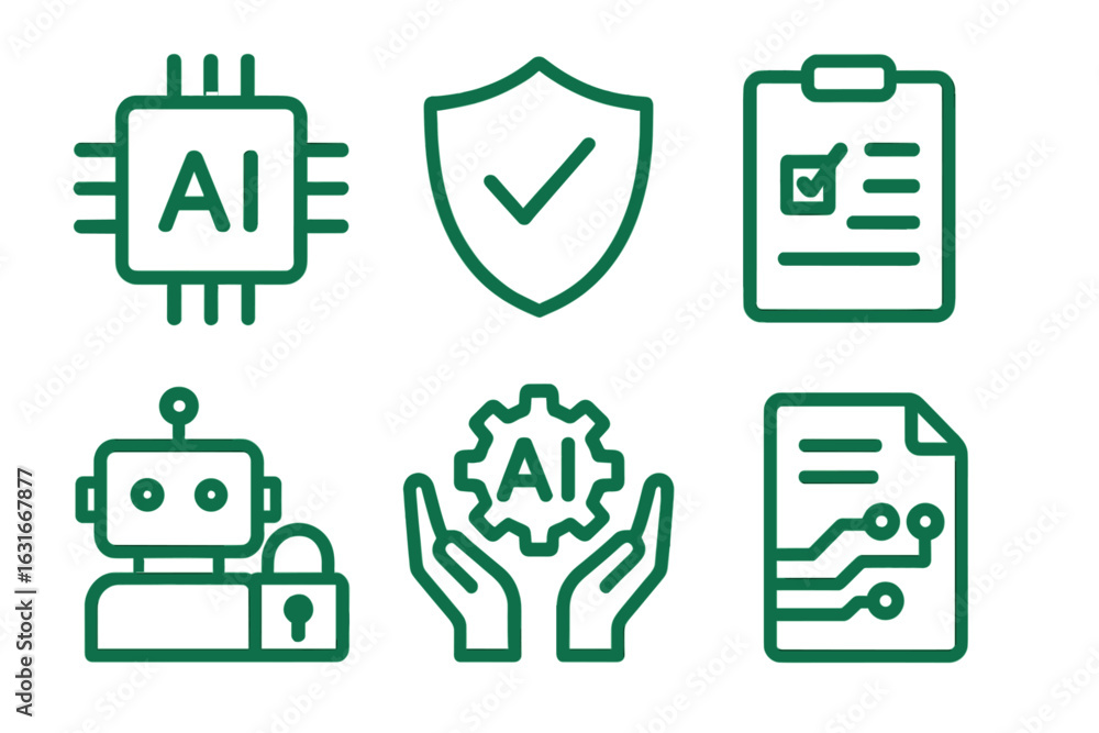 Poster exploration of artificial intelligence concepts through illustrative symbols representing safety and