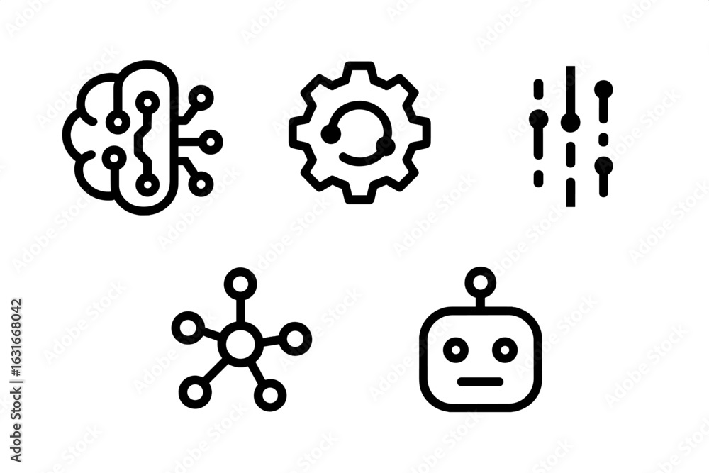 Poster diverse illustration of artificial intelligence concepts showcasing technology, innovation, and robo