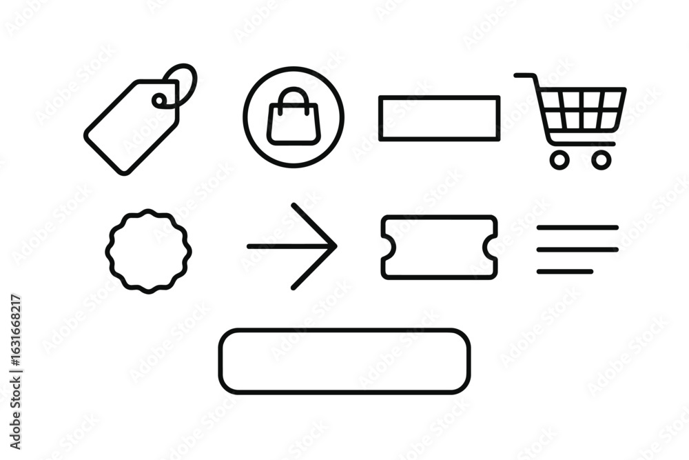 Poster collection of shopping and price-related icons in a minimalistic design for e-commerce use