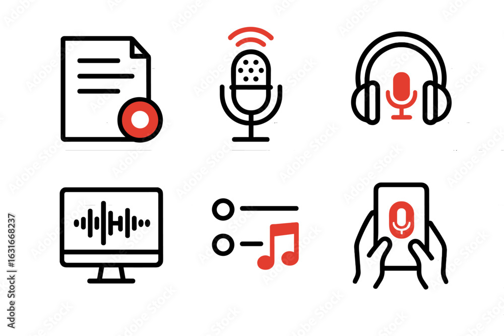 Poster recording audio using microphone and computer for music production and editing in a digital workspac