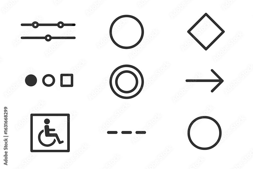 Poster visual representation of various common symbols and shapes used in design and accessibility signage 