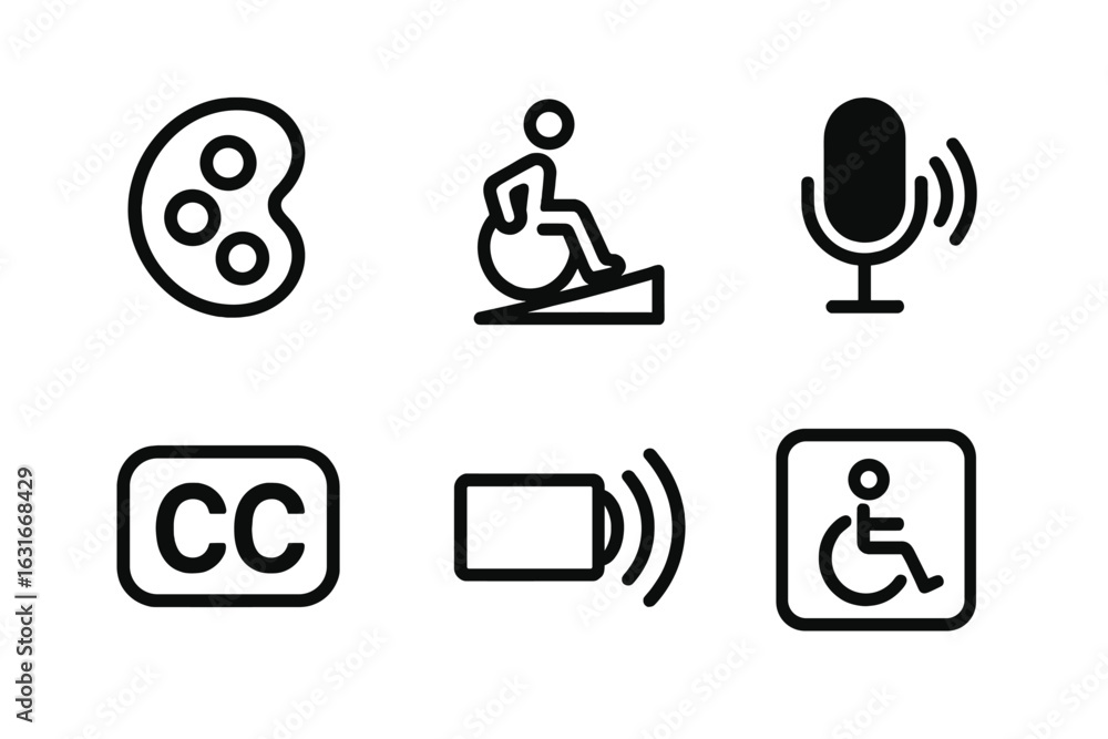 Aufkleber symbols representing accessibility and creativity in a modern setting, focusing on inclusivity and s