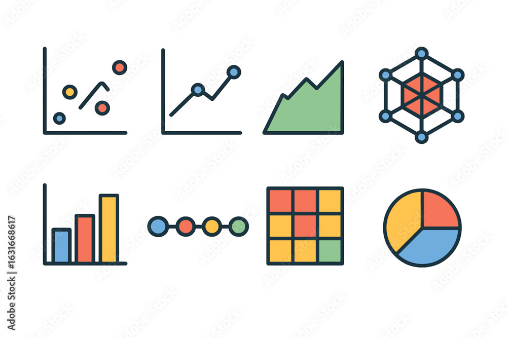Poster colorful graphs and charts representing data analysis in a modern design aesthetic