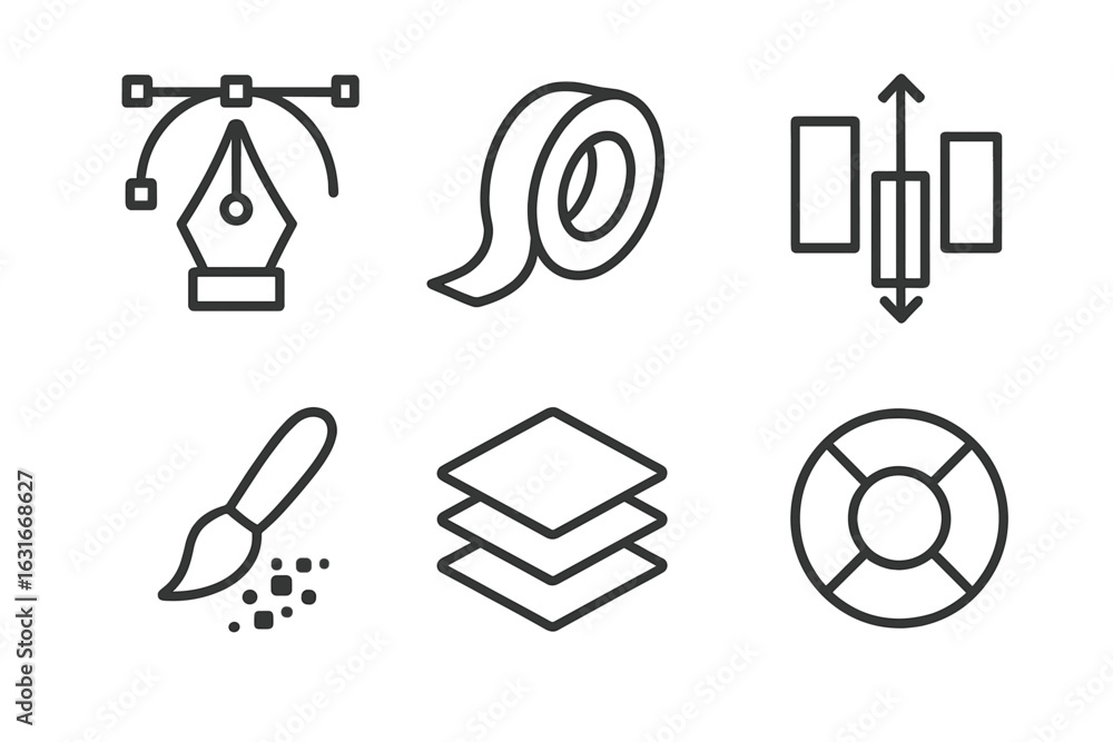 Poster tools and symbols used in graphic design and digital art creation process