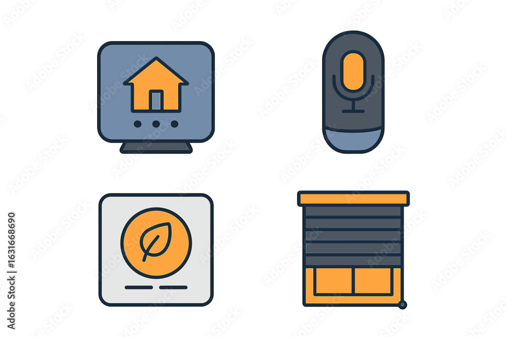 Poster smart home control interface featuring voice command and automated features for convenient living