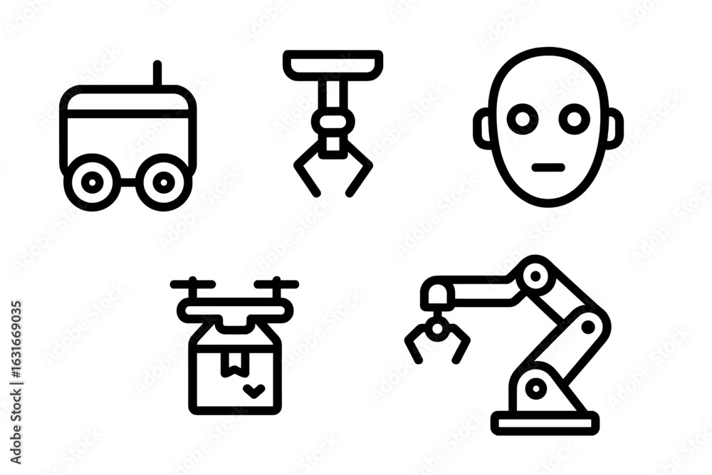 Poster robots and automation symbols representing technology advancements in modern industries and everyday