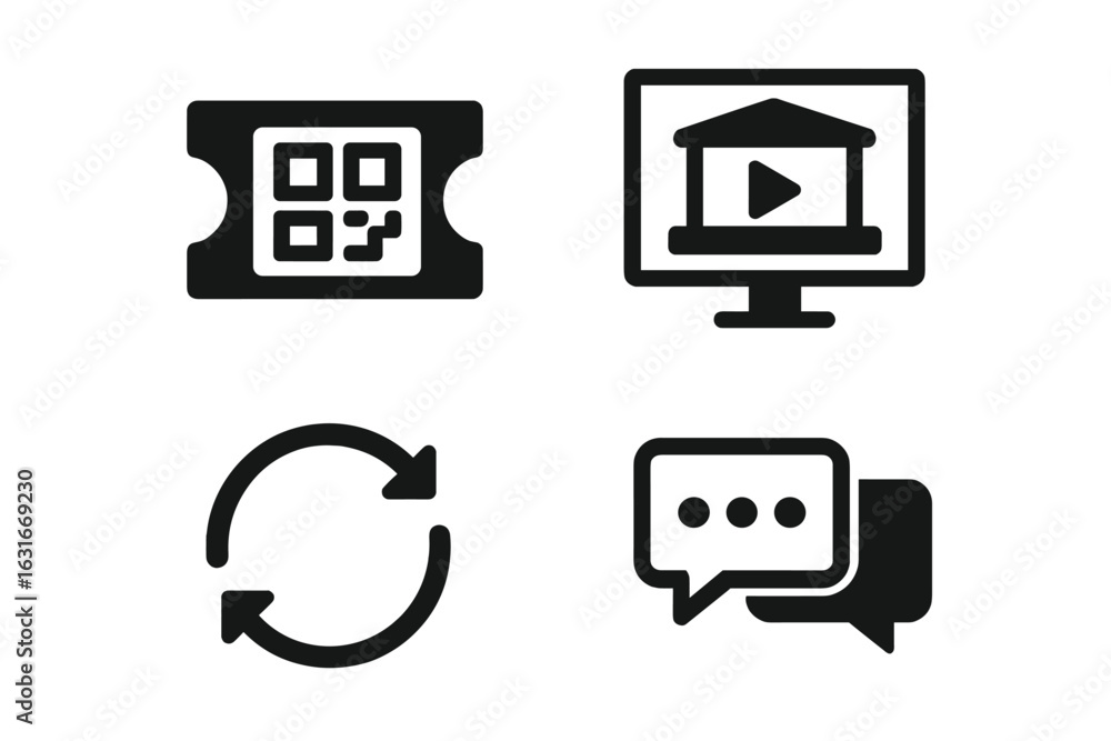 Poster digital ticketing system features qr code, online streaming, and chat options for enhanced user expe