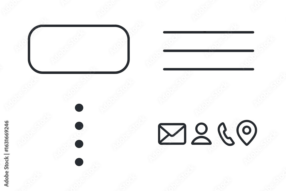 Poster simple outline design featuring various symbols for contact information and navigation