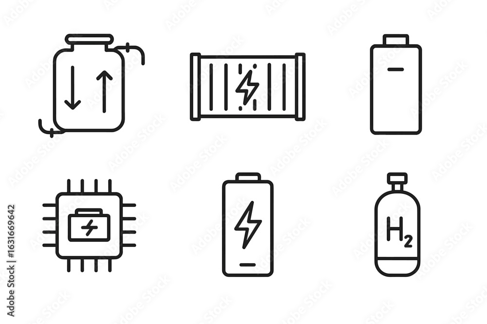 Poster different types of energy storage systems and technologies displayed on a minimalist background