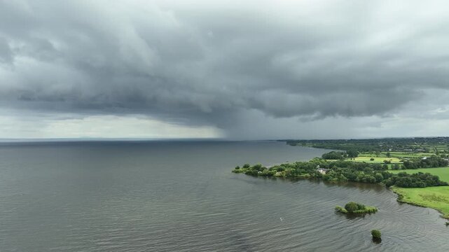 Thunderstorm over lough neagh in northern ireland aerial view