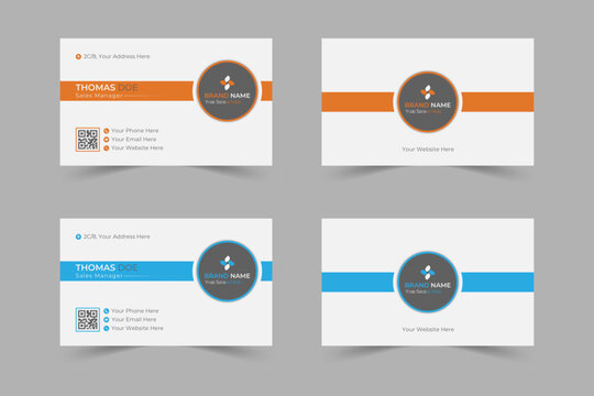 Modern Business Card Design Template Minimalist Corporate Visiting Card Vector Layout Clean and Professional Print-Ready Name Card for Branding Identity, Set of Visitng Card Bundles Editable Vector.