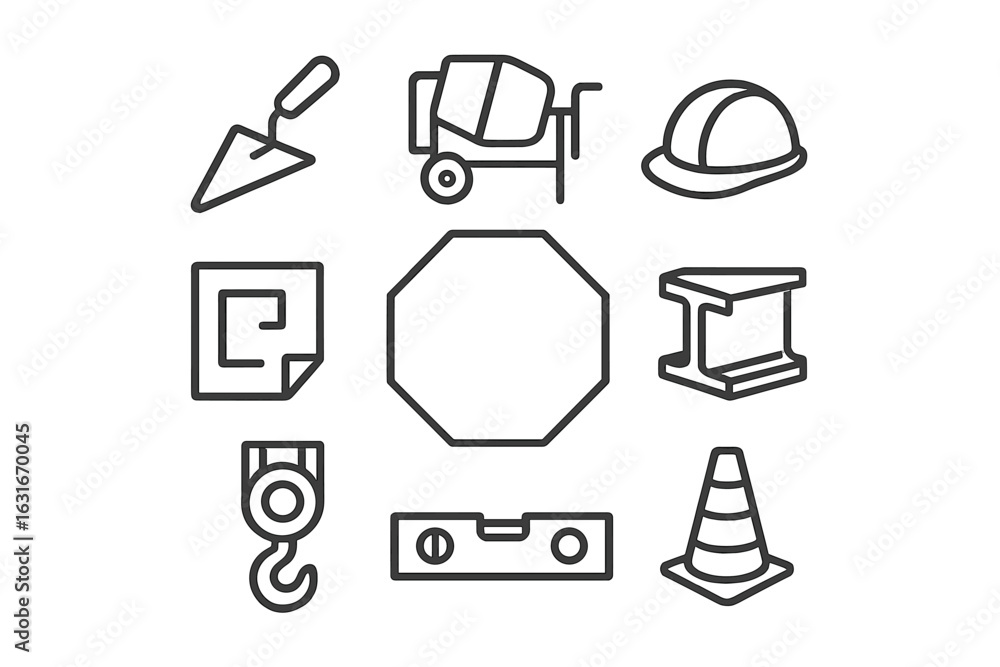 Poster construction tools and equipment arranged in a neat display highlighting essential items for buildin