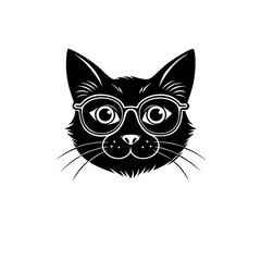 Silhouette of a Cat Wearing Round Glasses and a Bow Tie &ndash; Minimal Stylish Pet Vector Isolated on White Background