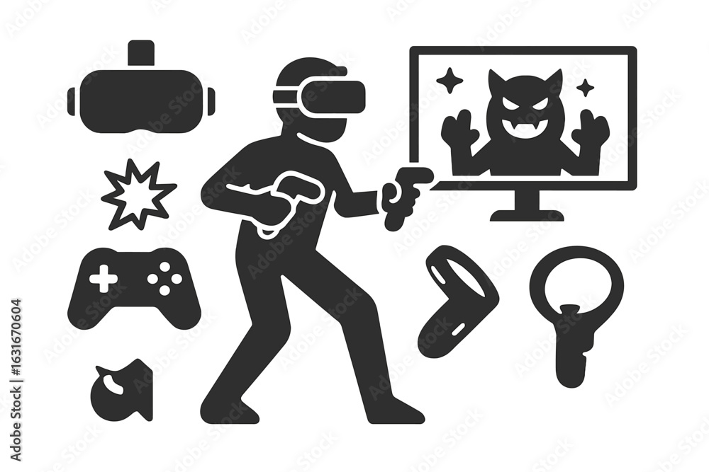 Poster virtual reality gaming experience with immersive interaction and advanced technology