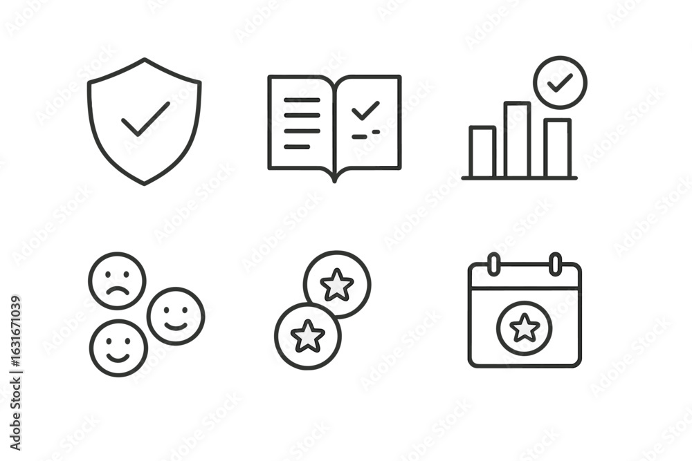 Poster icons representing safety, documentation, statistics, emotions, recognition, and scheduling in moder
