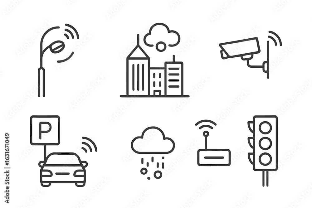 Poster digital infrastructure elements for smart city development featuring traffic management and monitori