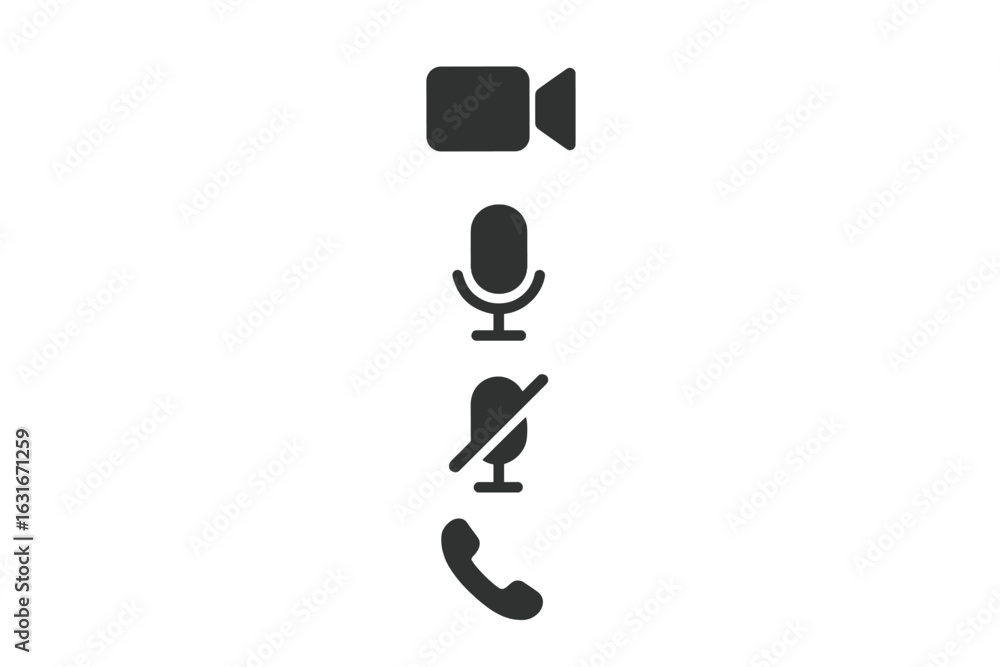 Poster icons showing video call options with microphone controls and phone settings for online communicatio