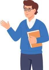 Greeting gesture.Teacher waving hand and gesturing in friendly way.Vector illustration