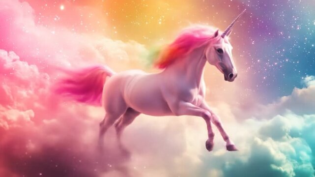 Digital painting of a majestic unicorn in a colorful cloud