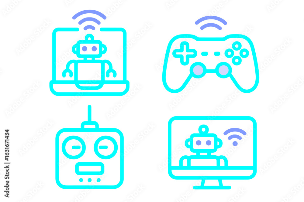 Aufkleber engaging digital illustration showcasing robotic technologies and interactive devices in a modern se