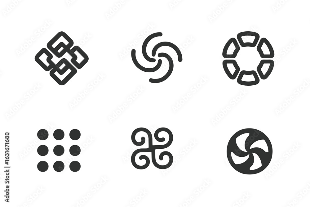 Poster variety of intricate patterns and symbols displayed in a clean, modern layout for artistic inspirati