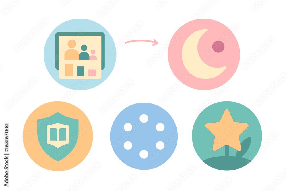 Poster design elements showcasing a digital transition from a meeting to a creative concept involving moon 