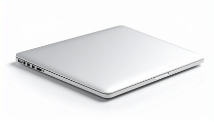 Sleek silver laptop with screen partially open, angled to reveal keyboard and display.