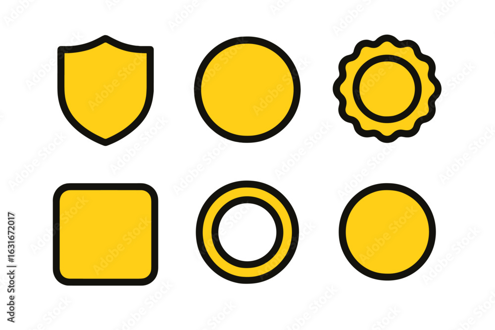 Poster various yellow shapes with black outlines in a simple design, ideal for graphic and web applications
