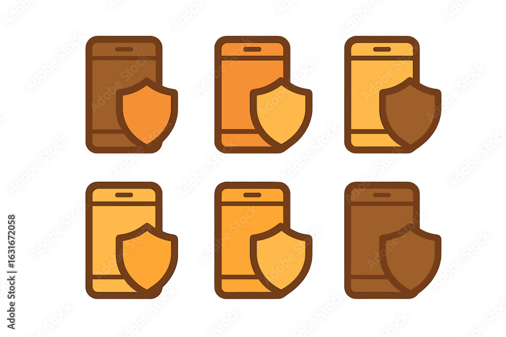 Poster designs of mobile devices with shields representing security and protection for digital safety in a 