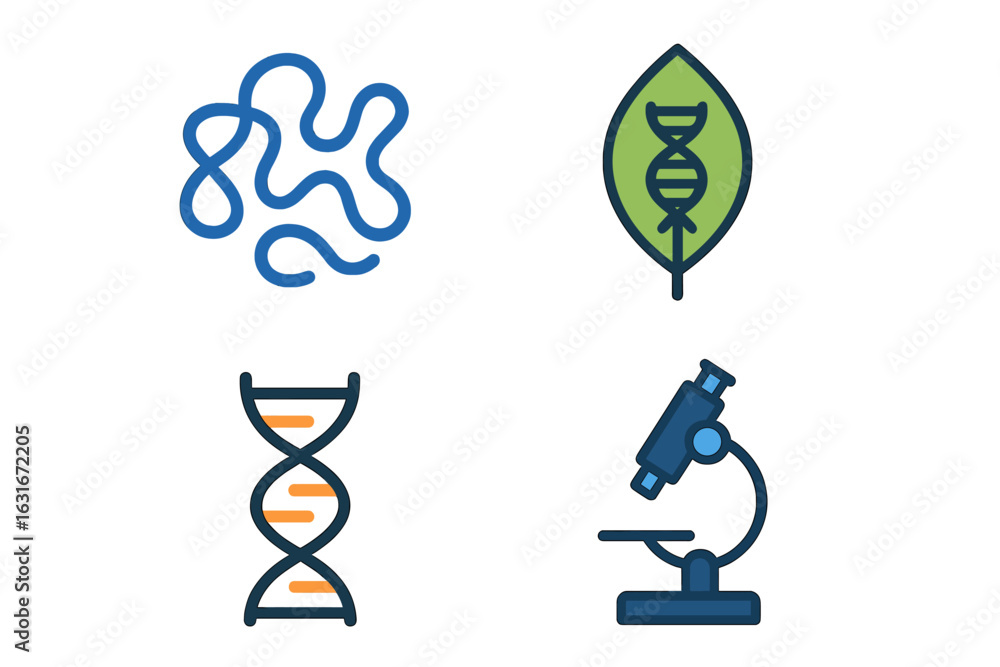 Poster visual representation of genetic concepts including dna, microscopy, and biological structures in a 