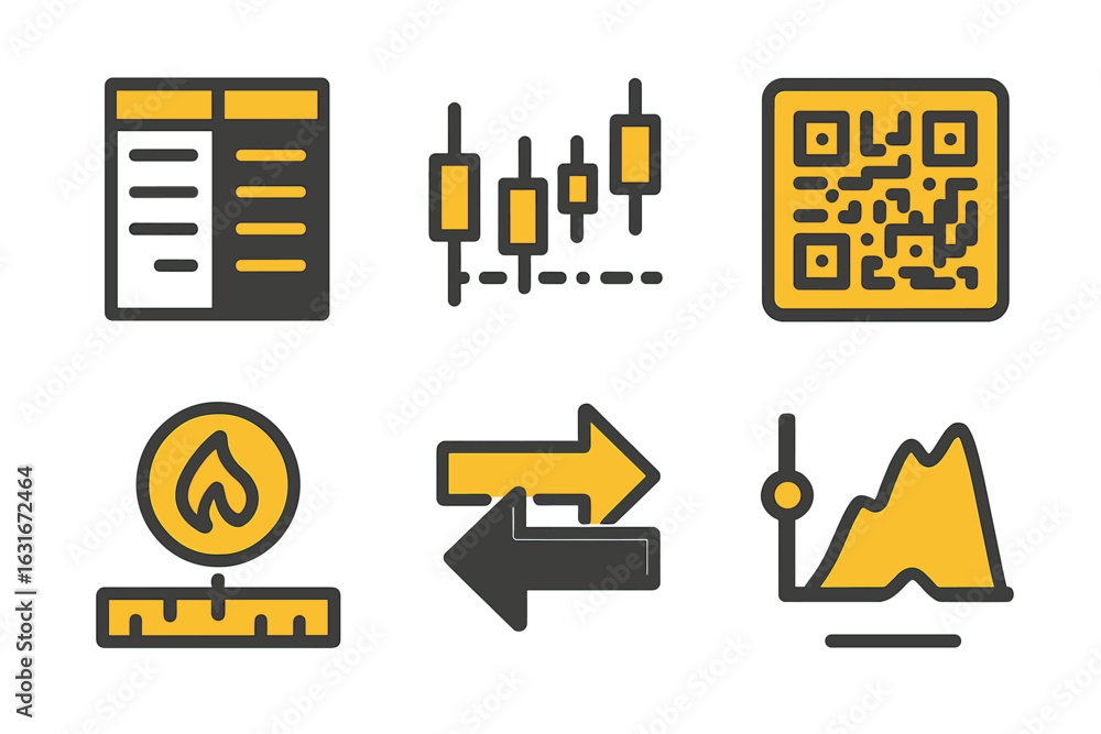 Poster financial analysis tools including indicators, qr code, and charts for data visualization and trend 