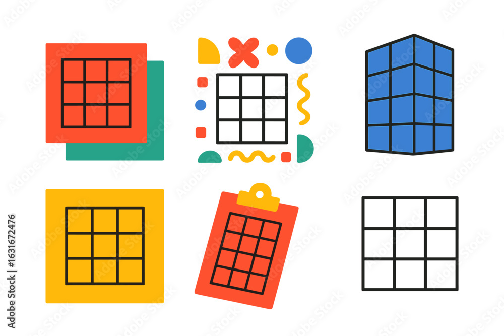 Poster colorful and creative geometric shapes and grid patterns displayed in a modern artistic style for de