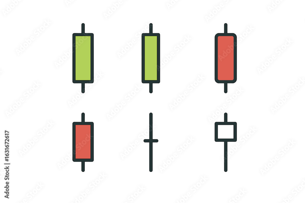 Poster various types of candlestick patterns in trading analysis displayed on a light background for educat