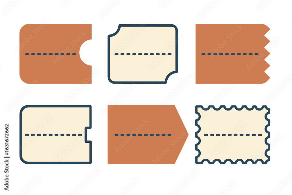 Aufkleber various ticket designs showcasing unique cut shapes and blank spaces for customization in creative a