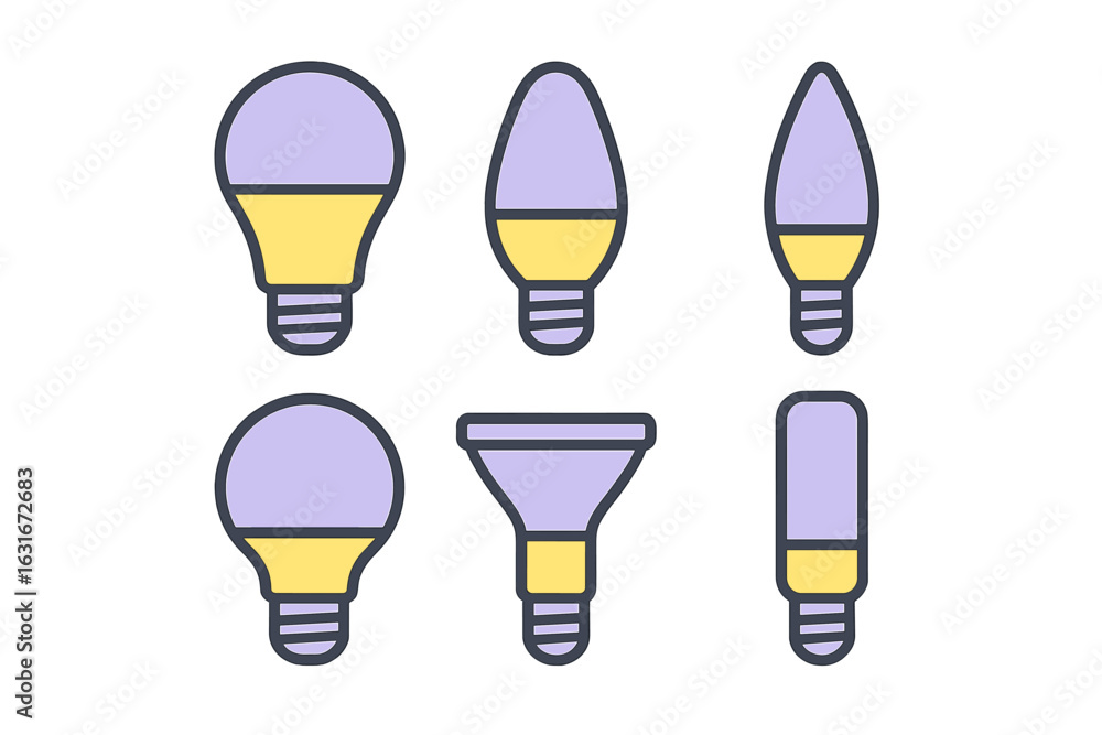 Poster unique designs of led light bulbs showcasing varying shapes and styles across a simple background