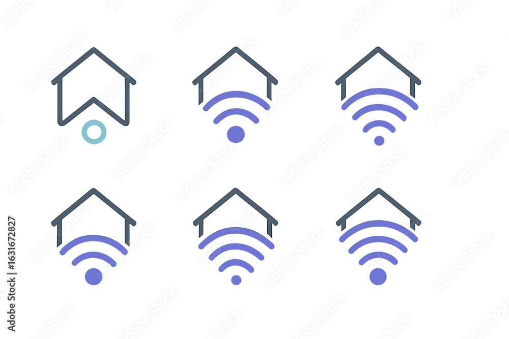 Poster wireless connectivity symbols illustrating network strength and communication status for home device
