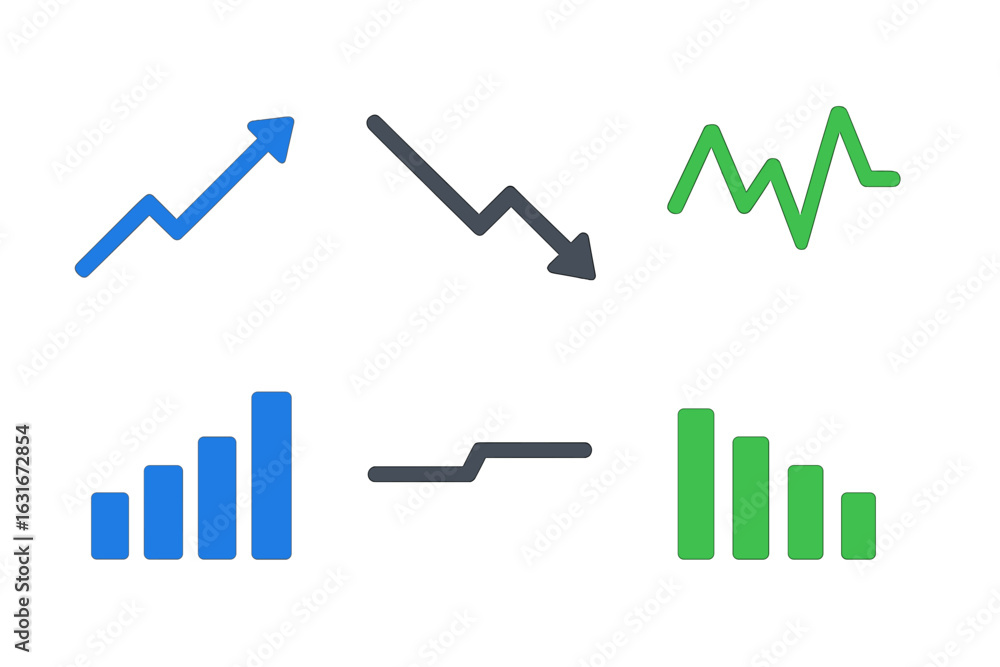 Poster trends in data visualization showcasing various graphs and charts illustrating market fluctuations a