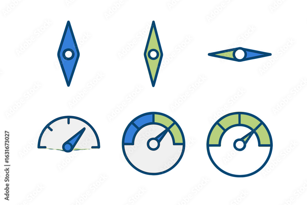 Poster various compass and gauge designs featuring modern and minimalistic styles created for navigation an