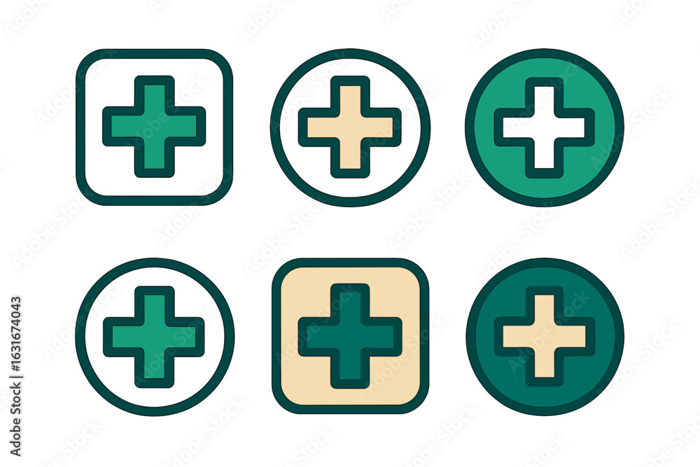 Aufkleber variety of plus symbols in different shapes and colors used for design and interfaces