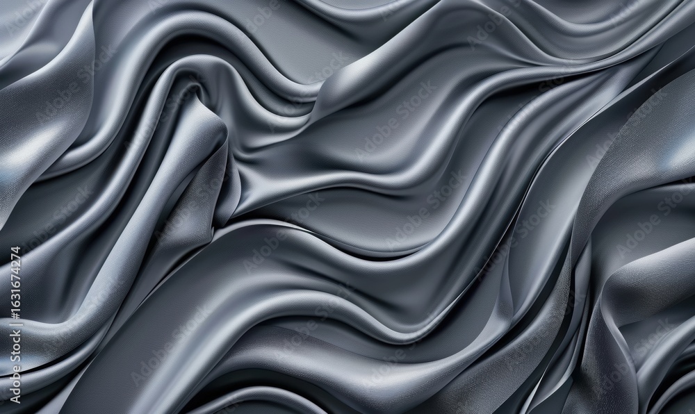 Poster abstract silky smooth fabric background with flowing wave pattern in gray color
