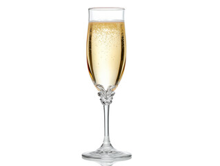 A glass of bubbly champagne sparkles with effervescence