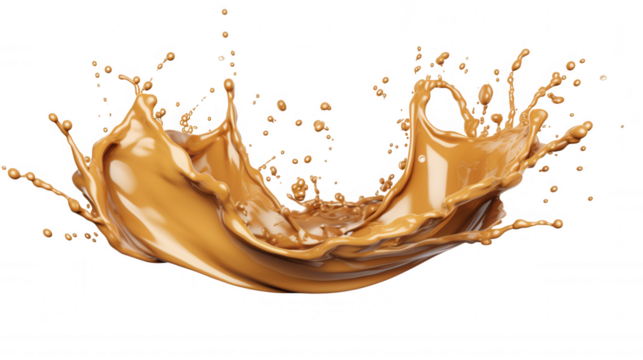 3d icon Dynamic coffee and milk blending, swirling liquid mid air against transparent background, illustrating in motion with dramatic visual impact