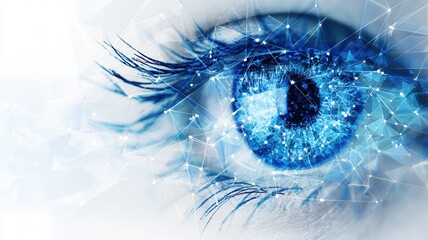 Close up of futuristic eye with the network data flow, representing concepts like vision of an future, cybersecurity and global connection